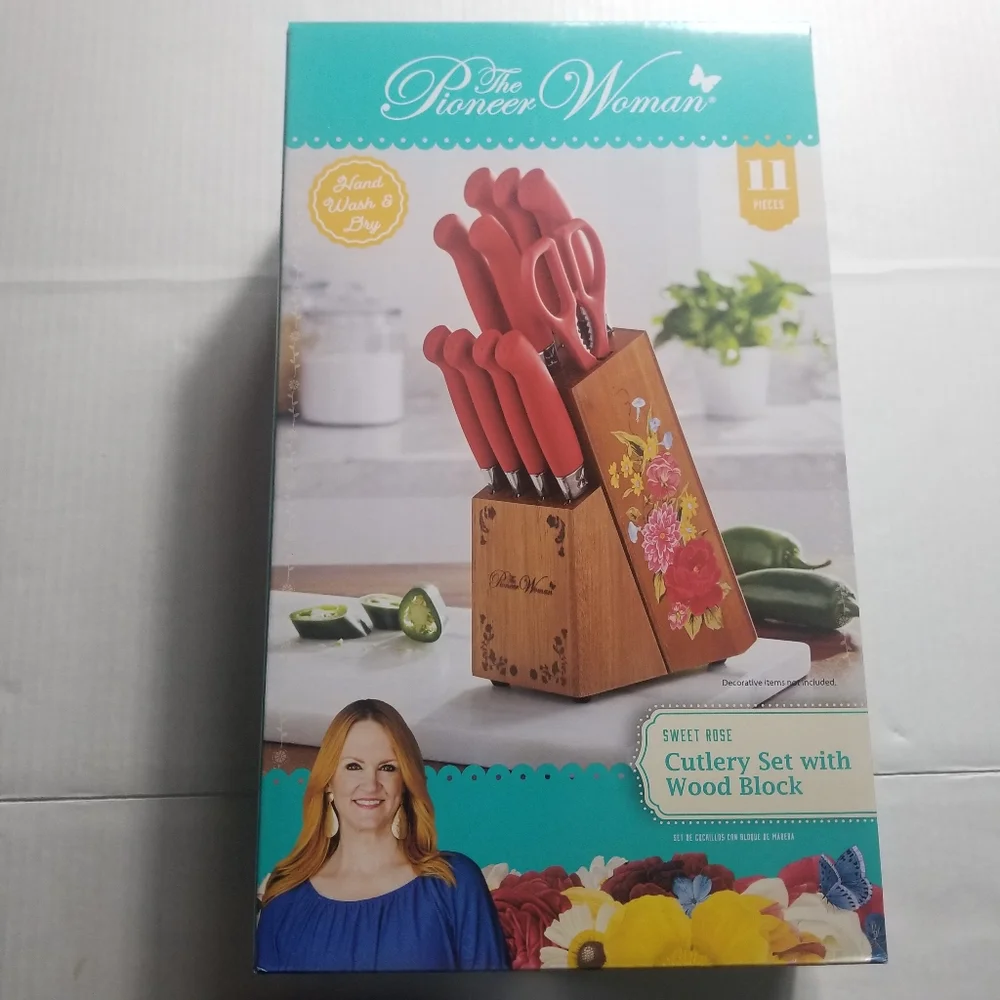 NEW IN BOX THE PIONEER WOMAN SWEET ROSE RED 11 PIECE KNIFE SET